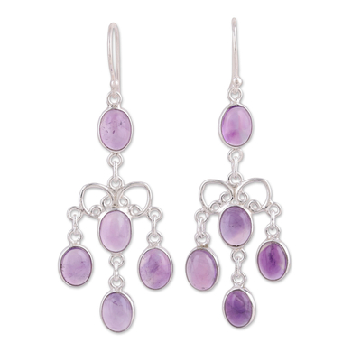Amethyst chandelier earrings, 'Royal Cascade' - Purple Amethyst Chandelier Earrings from India