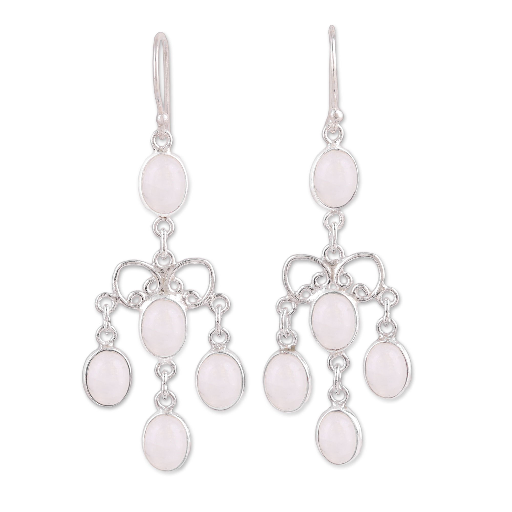 Rainbow Moonstone Chandelier Earrings from India Iridescent Cascade