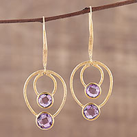 Vermeil and amethyst dangle earrings, 'Lavender Allure' - Gold Vermeil Amethyst Dangle Earrings from India