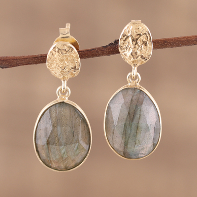 Vermeil labradorite dangle earrings, 'Dazzling Delight' - Handmade Gold Vermeil Labradorite Dangle Earrings from India