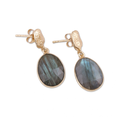 Vermeil labradorite dangle earrings, 'Dazzling Delight' - Handmade Gold Vermeil Labradorite Dangle Earrings from India