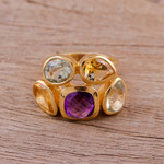 Vermeil multi-gemstone cocktail ring, 'The Five Allures' - Amethyst Citrine and Blue Topaz Gold Vermeil Cocktail Ring