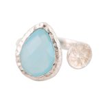 Chalcedony wrap ring, 'Glacial Desire' - Blue Chalcedony Sterling Silver Wrap Ring from India