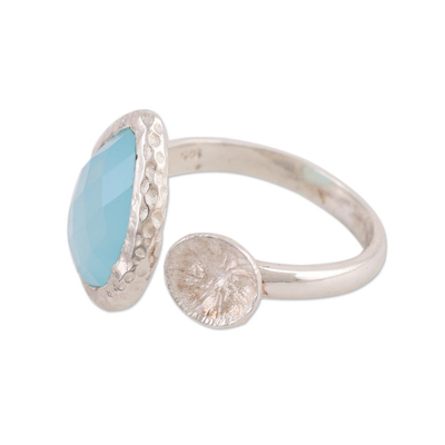Chalcedony wrap ring, 'Glacial Desire' - Blue Chalcedony Sterling Silver Wrap Ring from India