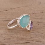 Chalcedony and amethyst wrap ring, 'Luminous Harmony' - Blue Chalcedony and Amethyst Sterling Silver Wrap Ring