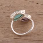 Chalcedony and amethyst wrap ring, 'Luminous Harmony' - Blue Chalcedony and Amethyst Sterling Silver Wrap Ring