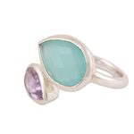 Chalcedony and amethyst wrap ring, 'Luminous Harmony' - Blue Chalcedony and Amethyst Sterling Silver Wrap Ring