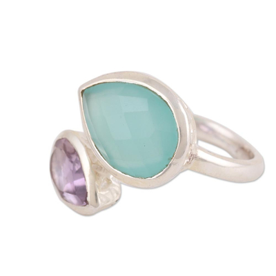 Blue Chalcedony and Amethyst Sterling Silver Wrap Ring - Luminous ...
