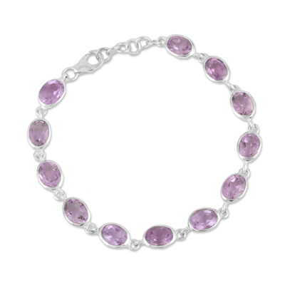 Amethyst link bracelet, 'Lilac Luster' - Amethyst and Sterling Silver Link Bracelet from India