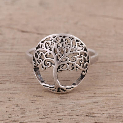 Sterling silver cocktail ring, 'Majestic Jali Tree' - Indian Sterling Silver Cocktail Ring with Jali Tree Motif
