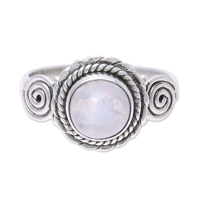 Rainbow moonstone cocktail ring, 'Misty Bloom' - Indian Rainbow Moonstone and Sterling Silver Cocktail Ring