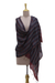 Silk shawl, 'Twilight Stripes' - Handwoven Grey and Red Striped 100% Silk Shawl from India thumbail