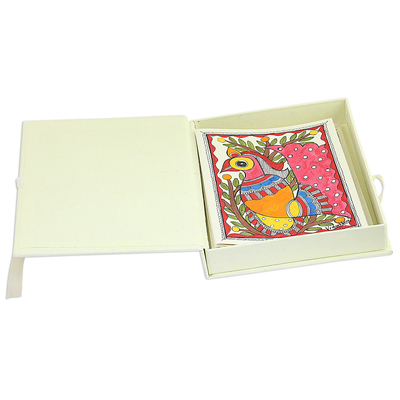 Greeting cards, 'Peacock Adoration' (boxed set of 8) - Peacock-Themed Paper Greeting Cards (Set of 8) from India