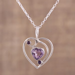 Amethyst pendant necklace, 'Precious Heart' - Hand Crafted Amethyst and Sterling Silver Pendant Necklace