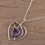 Amethyst pendant necklace, 'Precious Heart' - Hand Crafted Amethyst and Sterling Silver Pendant Necklace