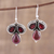 Granat-Ohrhänger, „Droplet Trios“ – Granat- und Sterlingsilber-Ohrhänger aus Indien