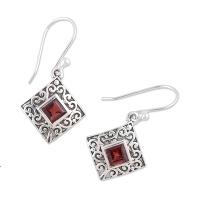 Garnet dangle earrings, 'Everlasting Elegance' - Garnet and Sterling Silver Dangle Earrings from India