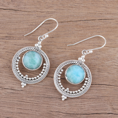 Larimar and Sterling Silver Dangle Earrings from India - Lunar Delight ...