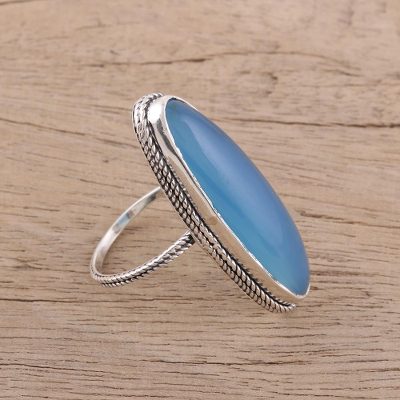 925 Sterling Silver Oval Blue Chalcedony Cocktail Ring