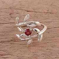 Garnet cocktail ring, 'Crimson Branches' - 925 Sterling Silver Garnet Cocktail Ring from India