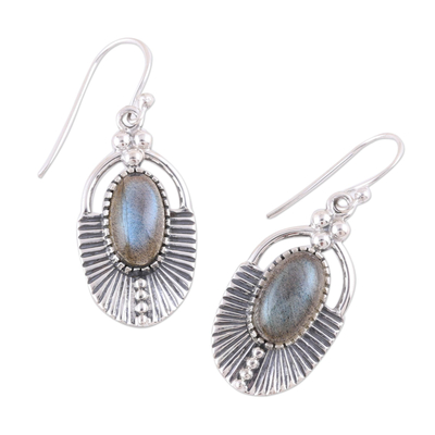 Labradorite dangle earrings, 'Mystic Glamour' - Labradorite Dangle Earrings with Ear Hooks from India