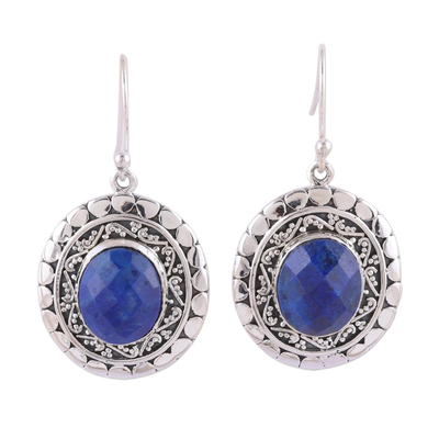 Lapiz lazuli dangle earrings, 'Galaxy Charm' - Blue Faceted Lapis Lazuli Dangle Earrings with Ear Hooks