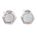 Chalcedony stud earrings, 'Aqua Grace' - 925 Sterling Silver Aqua Chalcedony Hexagon Stud Earrings