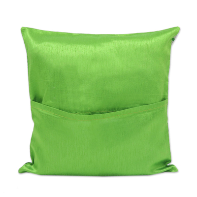 Silk cushion covers, 'Green Grandeur' (pair) - Jacquard Loomed Green Silk Cushion Covers from India (Pair)