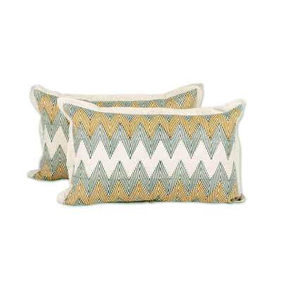 Cotton cushion covers, 'Jaisalmer Dunes' (pair) - Two Cotton Cushion Covers with Zigzag Motifs from India