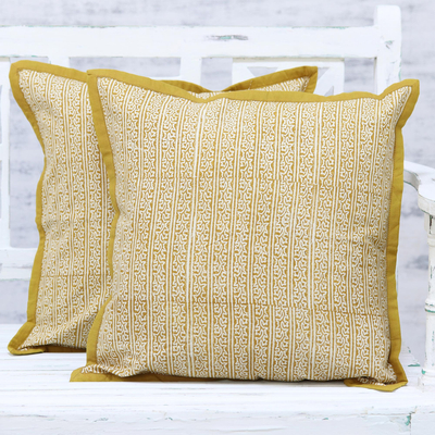 Cotton cushion covers, Honey Amber Panels (pair)