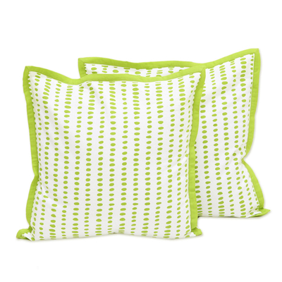Kissenbezüge aus Baumwolle, (Paar) - Paar Kissenbezüge aus gepunkteter Baumwolle mit grünem und weißem Aufdruck