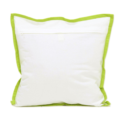 Cotton cushion covers, 'Green Delight' (pair) - Green and White Cotton Printed Dotted Pair of Cushion Covers