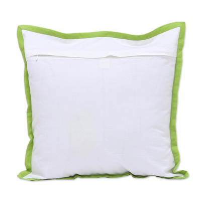 Cotton cushion covers, 'Green Grass' (pair) - Green and White Cotton Printed Grass Pair of Cushion Covers