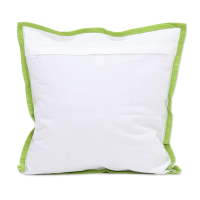 Cotton cushion covers, 'Green Vines' (pair) - Green and White Cotton Printed Vines Pair of Cushion Covers
