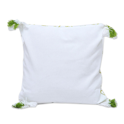 Cotton cushion covers, 'Forest Swirls' (pair) - 100% Cotton Green and White Print Cushion Covers (Pair)