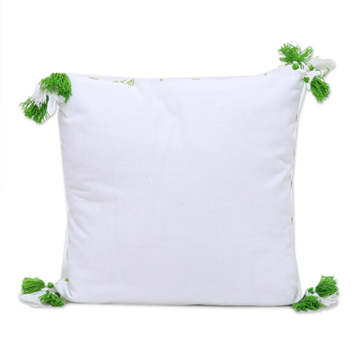 Cotton cushion covers, 'Green Hills' (pair) - Cotton Green Triangles on White Cushion Covers (Pair)