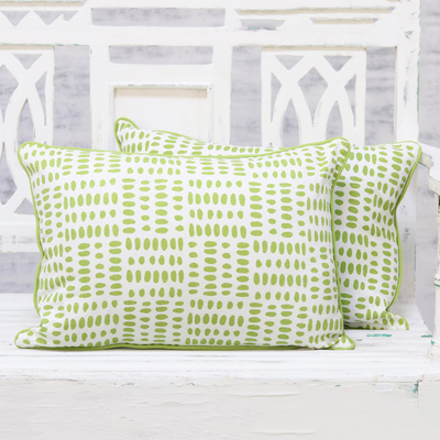 Cotton cushion covers, Green Pebbles (pair)
