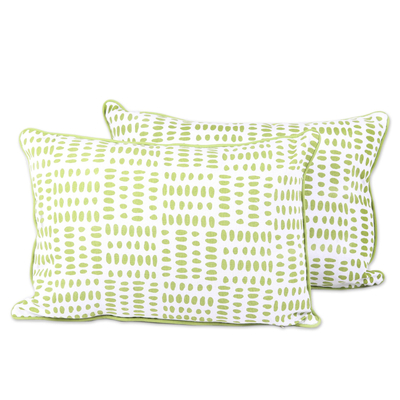 Cotton cushion covers, 'Green Pebbles' (pair) - Handmade 100% Cotton Screen Printed Cushion Covers (Pair)