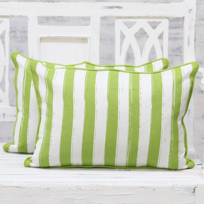 Cotton cushion covers, Green Fence (pair)