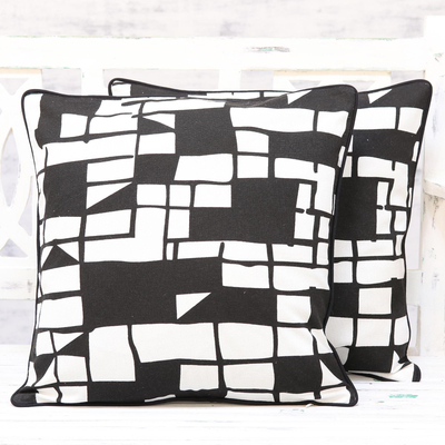 Cotton cushion covers, Geometric Windows (pair)