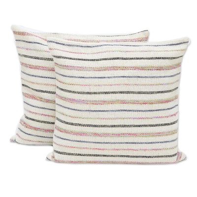 Cushion covers, 'Elegant Contour' (pair) - Pair of Handmade Multicolored Striped Cushion Covers