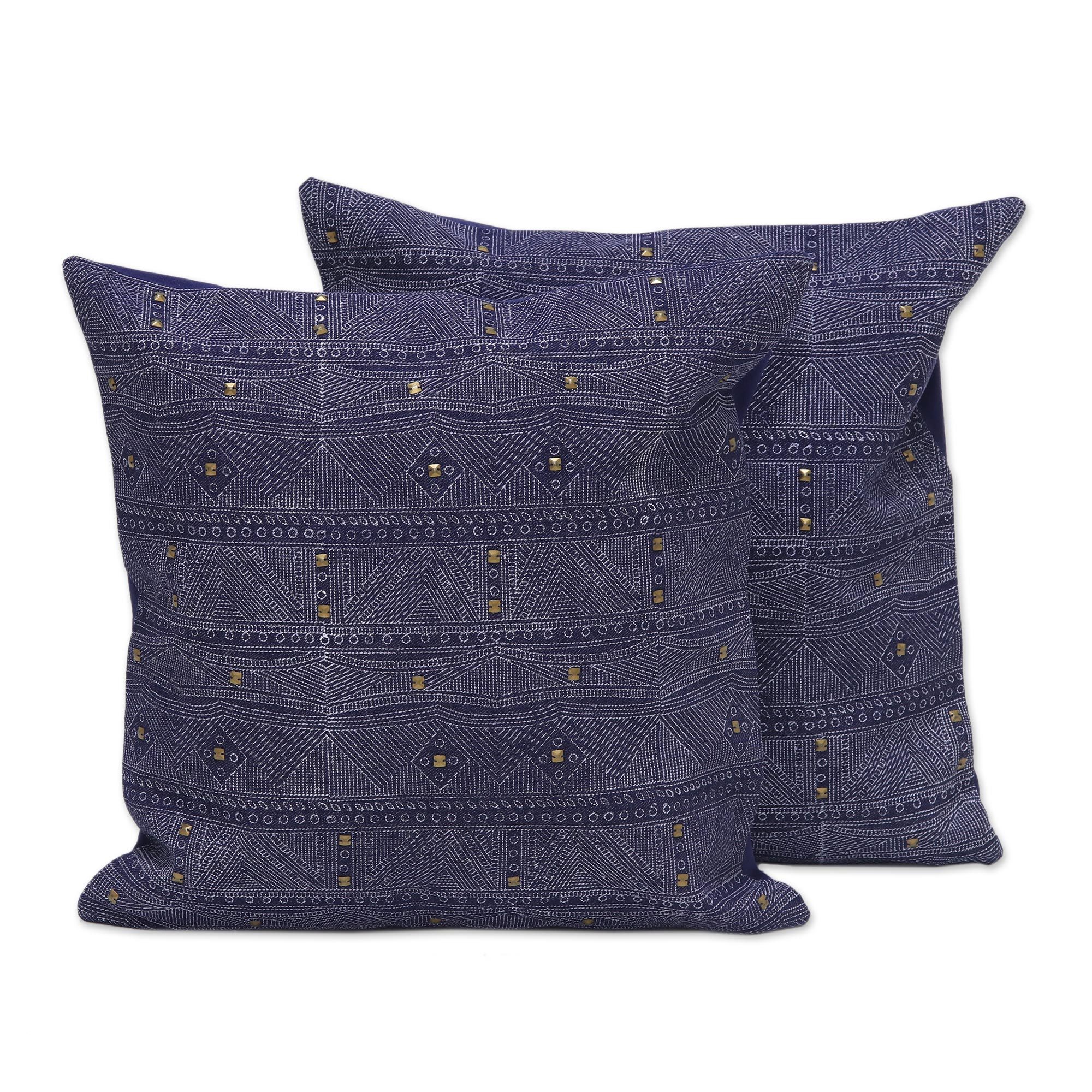 Two Block Printed Cotton Denim Cushion Covers from India Alluring
