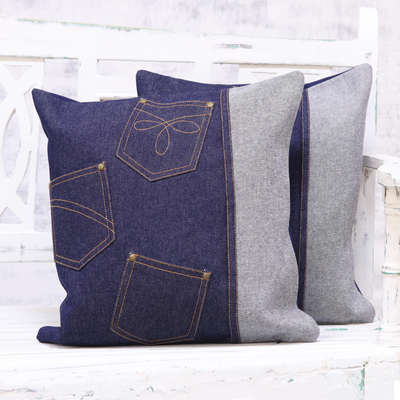 Denim cushion covers, Denim Pockets (pair)