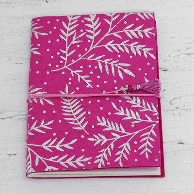 Handmade paper journal, 'Leafy Splendor' - 60-Page Journal with Handmade Paper and Leaf Motifs