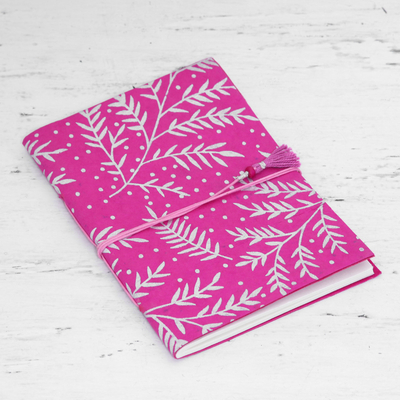 Handmade paper journal, 'Leafy Splendor' - 60-Page Journal with Handmade Paper and Leaf Motifs