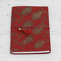 Handmade paper journal, 'Paisley Memories' - 60 Page Paisley Journal with Handmade Paper from India