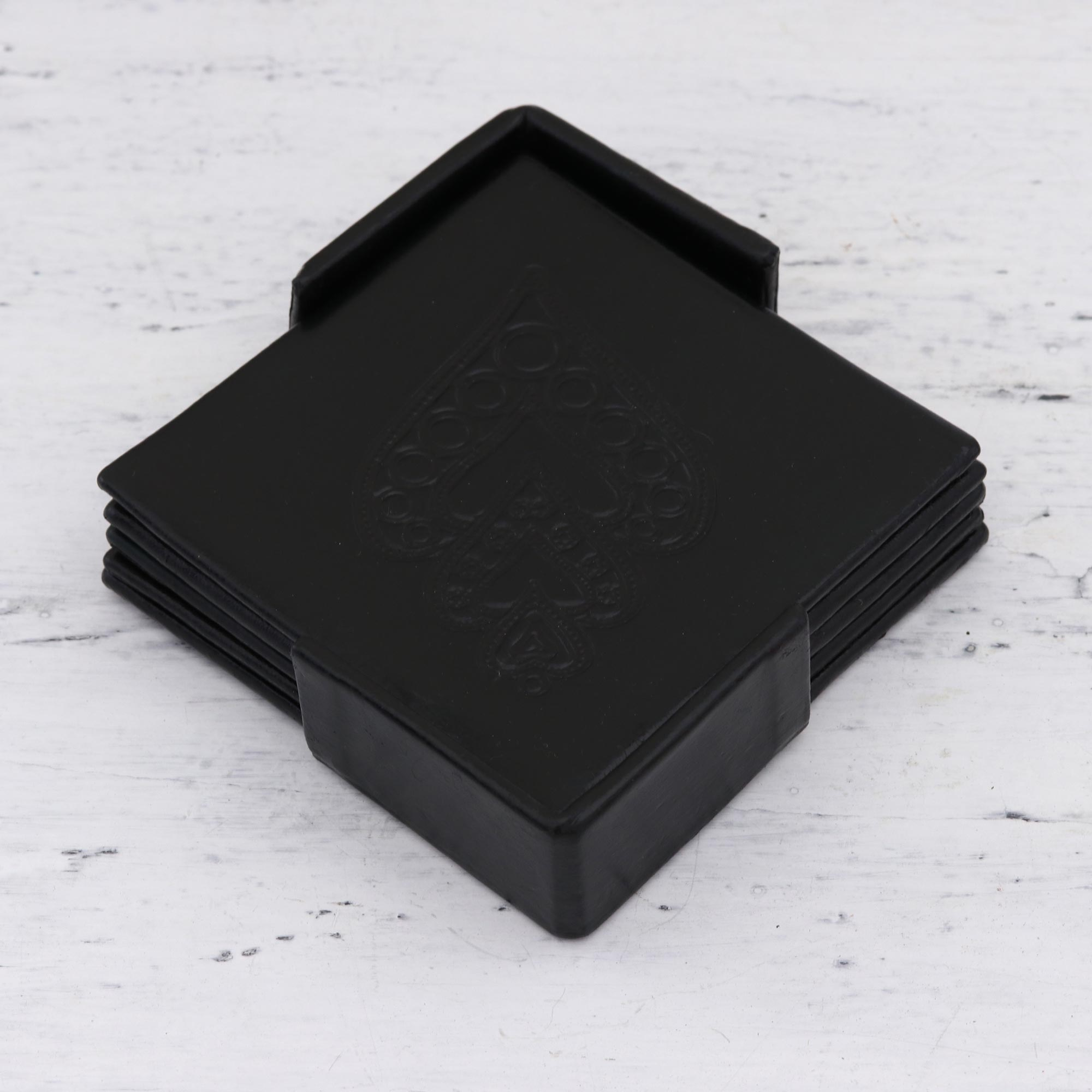 Square Black Leather Coasters From, Black Leather Coasters
