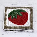 Curated gift set, 'Strawberry Fields' - Patchwork, Patterned and Beaded Table Decor Curated Gift Set