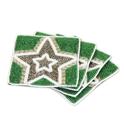 Glass Beaded Coasters with Star Motif (Set of 4)