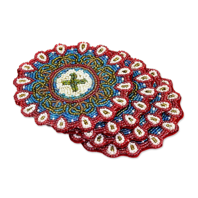 Set of Four Glass Beaded Coasters from India